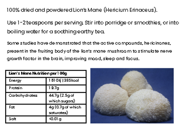 Lions Mane Mushroom Powder (25g)